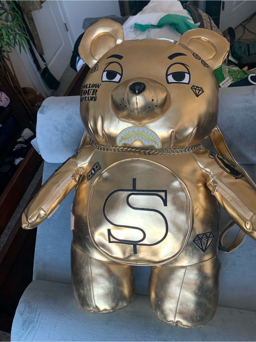 Sprayground Gold Rush Money Metallic Bear Backpack with Graphic Accents 💰 💵